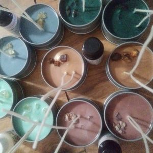 10 4oz Soy/Coconut wax tin candles(scented) hand poured